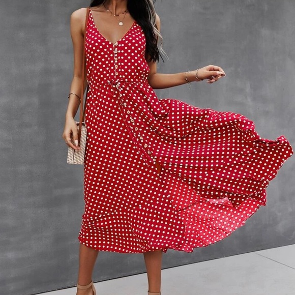 Boho gypsy dot drawstring waist cami dress - Picture 7 of 7